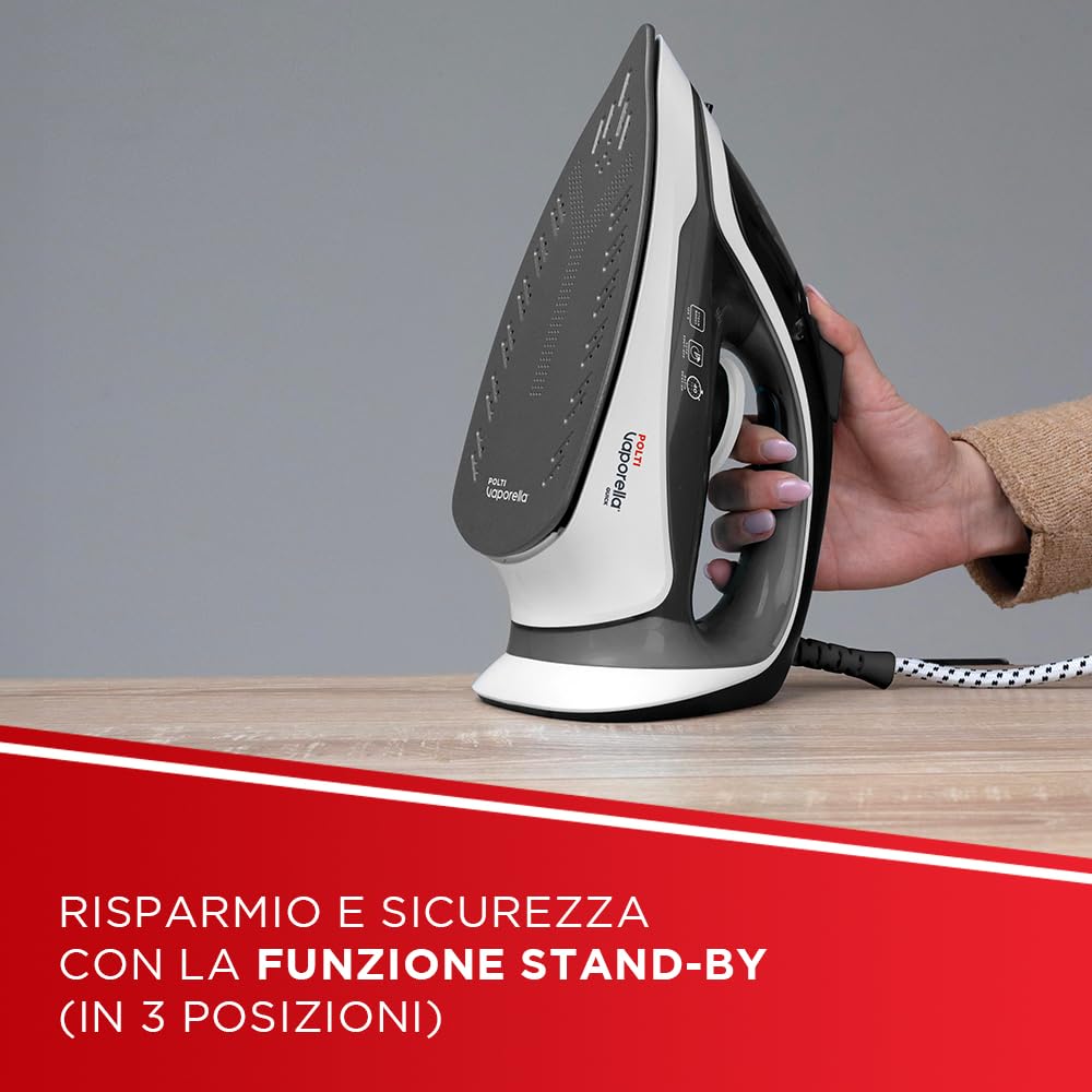 Polti Vaporella Quick Q080, Ferro da Stiro a Vapore con Piastra con Rivestimento in Ceramica, Potenza Max 2600 W, Colpo di Vapore 180 g, Serbatoio 300 ml, Bianco e Nero