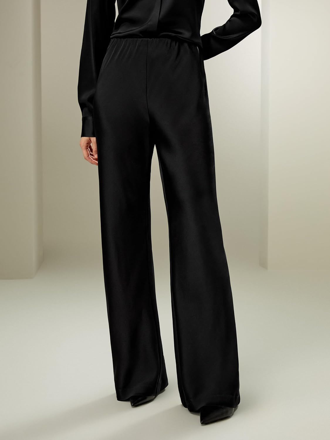 LilySilk Double-Faced Silk Charmeuse Pants for Women Dressy Oversized Wide Leg Full Length Draped Silk Trousers - Image 6