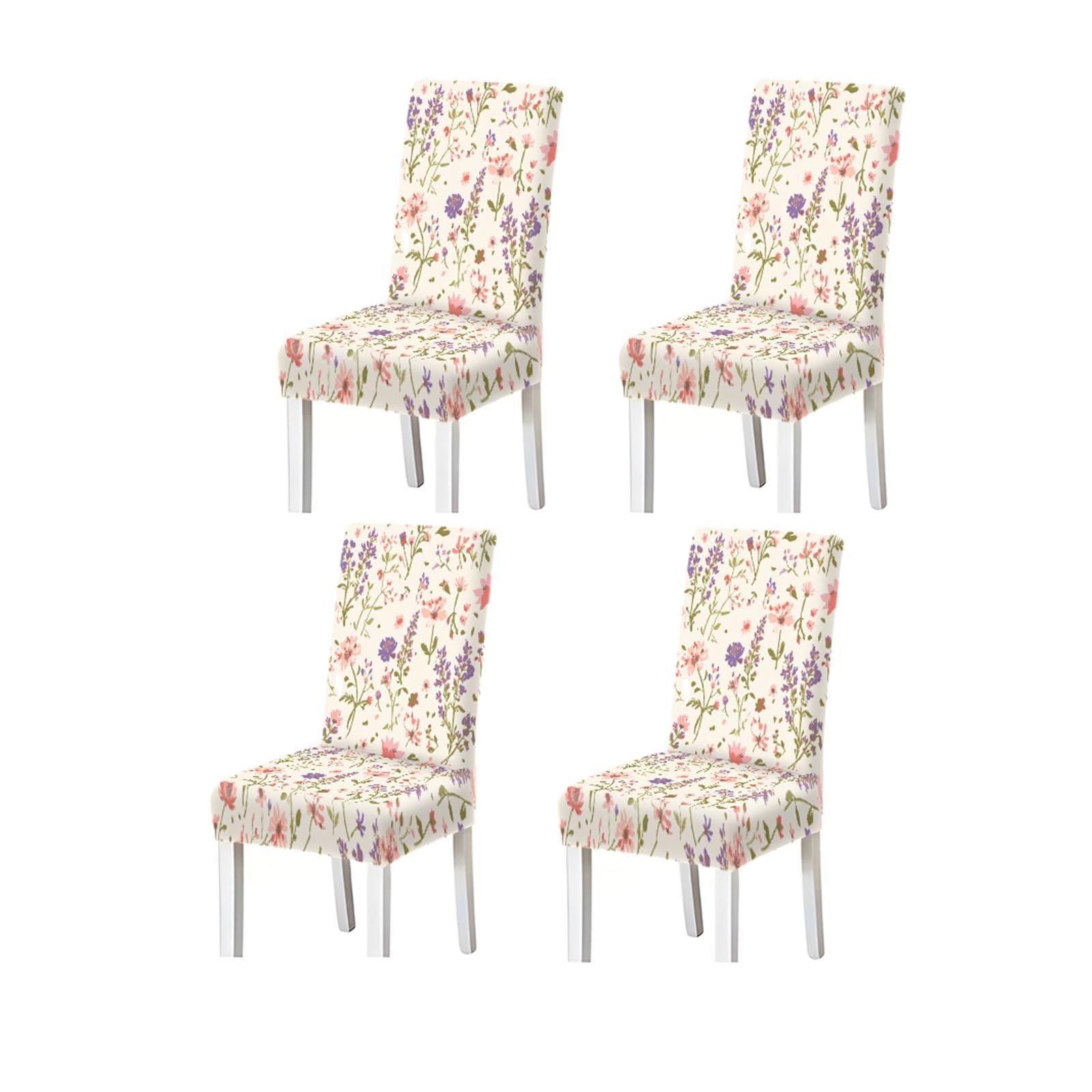FZJKGH Wildflower Floral Pattern Print Dining Chair Covers Set Of 2/4/6, Stretch Slipcovers For Kitchen Dining Room Removable Stretch Slipcovers for Dining Chairs(4PCSChair cover)