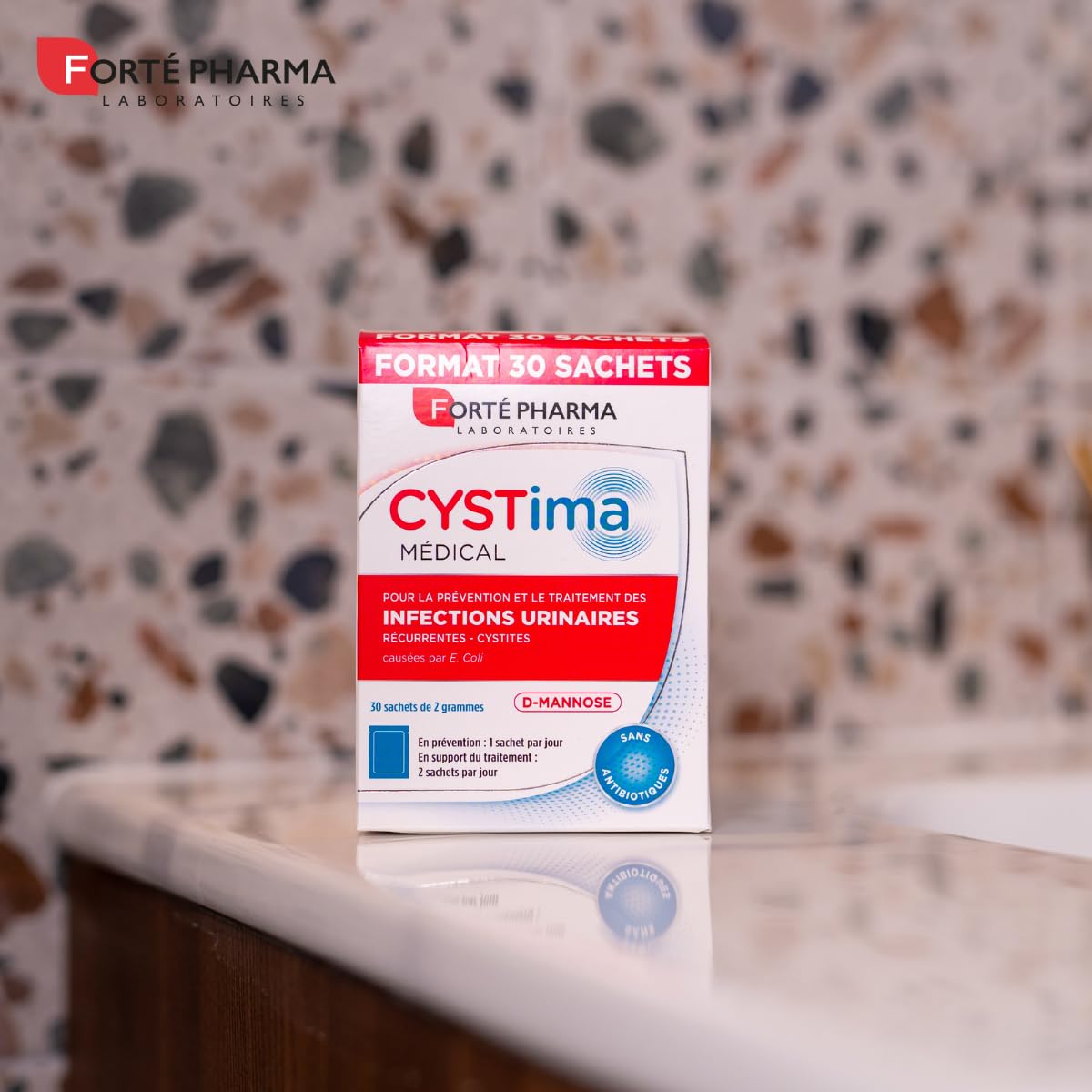 Forté Pharma - Cystima Medical - Dispositif medical - Cystites, infection urinaire femme, Prévention et traitement - D mannose d'origine végétale - Solution 100% naturelle - 30 Sachets, 1-2/jour