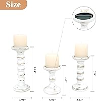Vista 6 de Wood Candle Holder, 3Pcs Rustic White Candle Holders for Pillar Candles, Solid Wood Decorative Candle Holders Distressed Wooden Farmhouse Candle