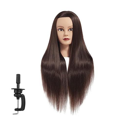 Miniatura 2 de Training Head - Cabeza de maniquí de 26-28 pulgadas con cabello de fibra sintética, modelo de entrenamiento para peluquería y cosmetología, pinza