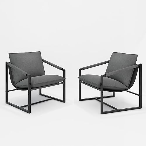 FOMNEY Sling - Juego de 2 sillas decorativas, sillas modernas con 2 cojines suaves extraíbles, cómodo juego de 2 sillones con marco de metal y