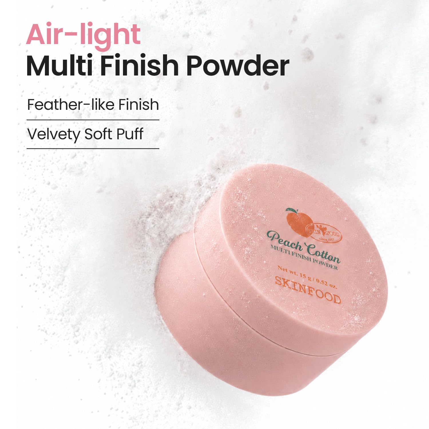 SKINFOOD 1957 Peach Cotton Multi Finish Powder 15g - Extract & Calamin Contained Sebum Control Silky for Oily Skin, Sweet Peach Scent with Baby Skin 2