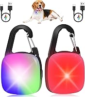 PUPKOLI 2-Pack Rechargeable Dog Collar Lights, 80LM Bright 4 Color Modes, Waterproof Clip-On for Night Walks, Running, Hiking