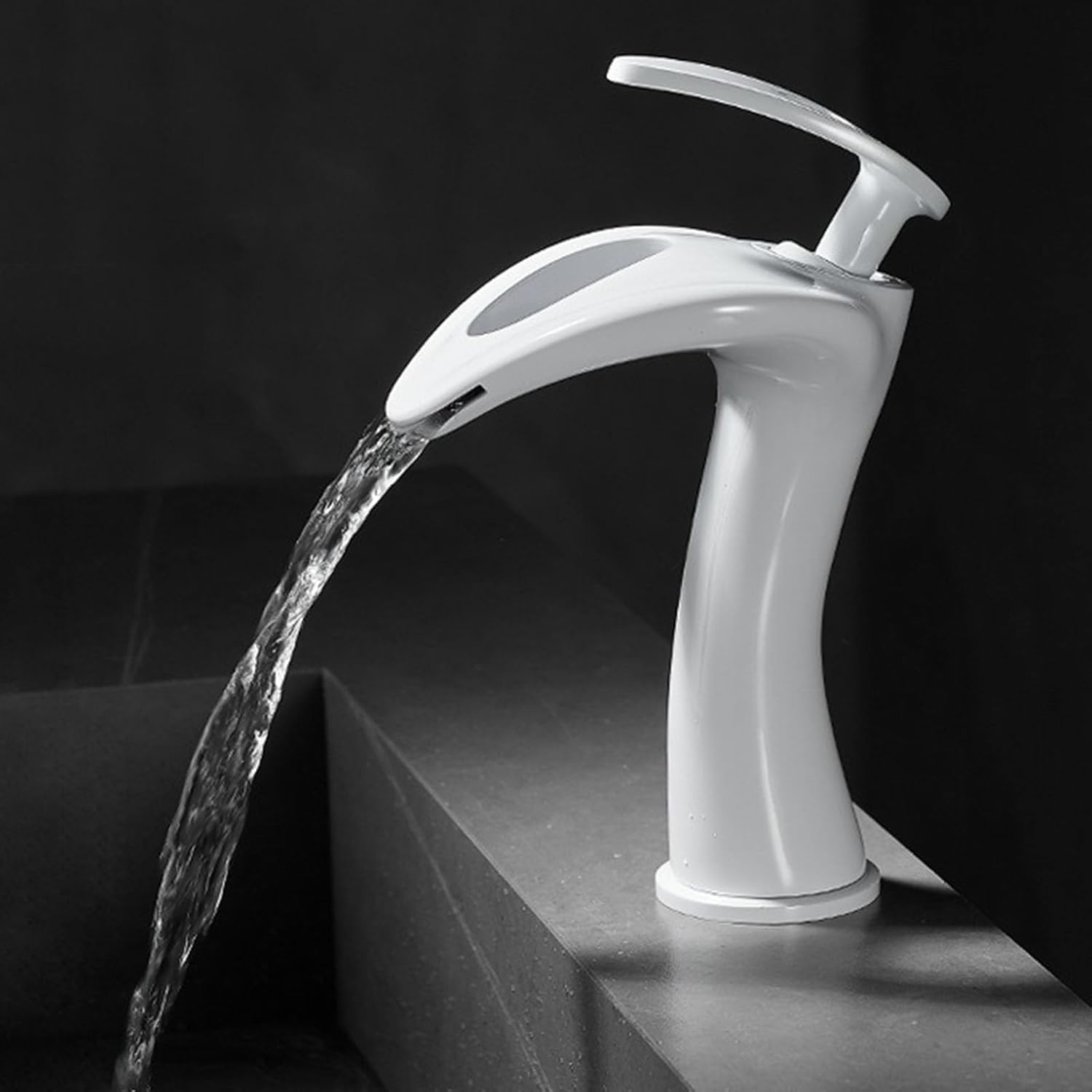 Mélangeur robinet de bassin cascade de salle de bain blanc laiton LWX