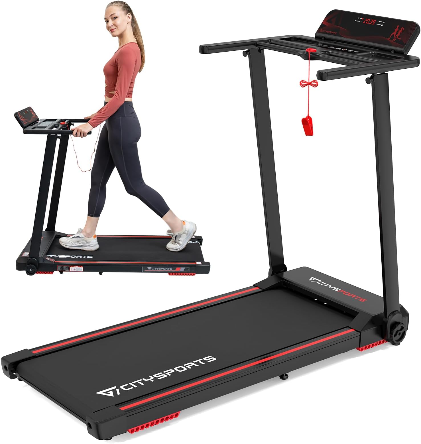 CITYSPORTS Folding Treadmill for Home,2.0HP Foldable Under Desk Adjustable Speeds 1-12km/h,Foldable Walking Running Machine, Motorized Electric l,LED Display & Fitness App (Black)
