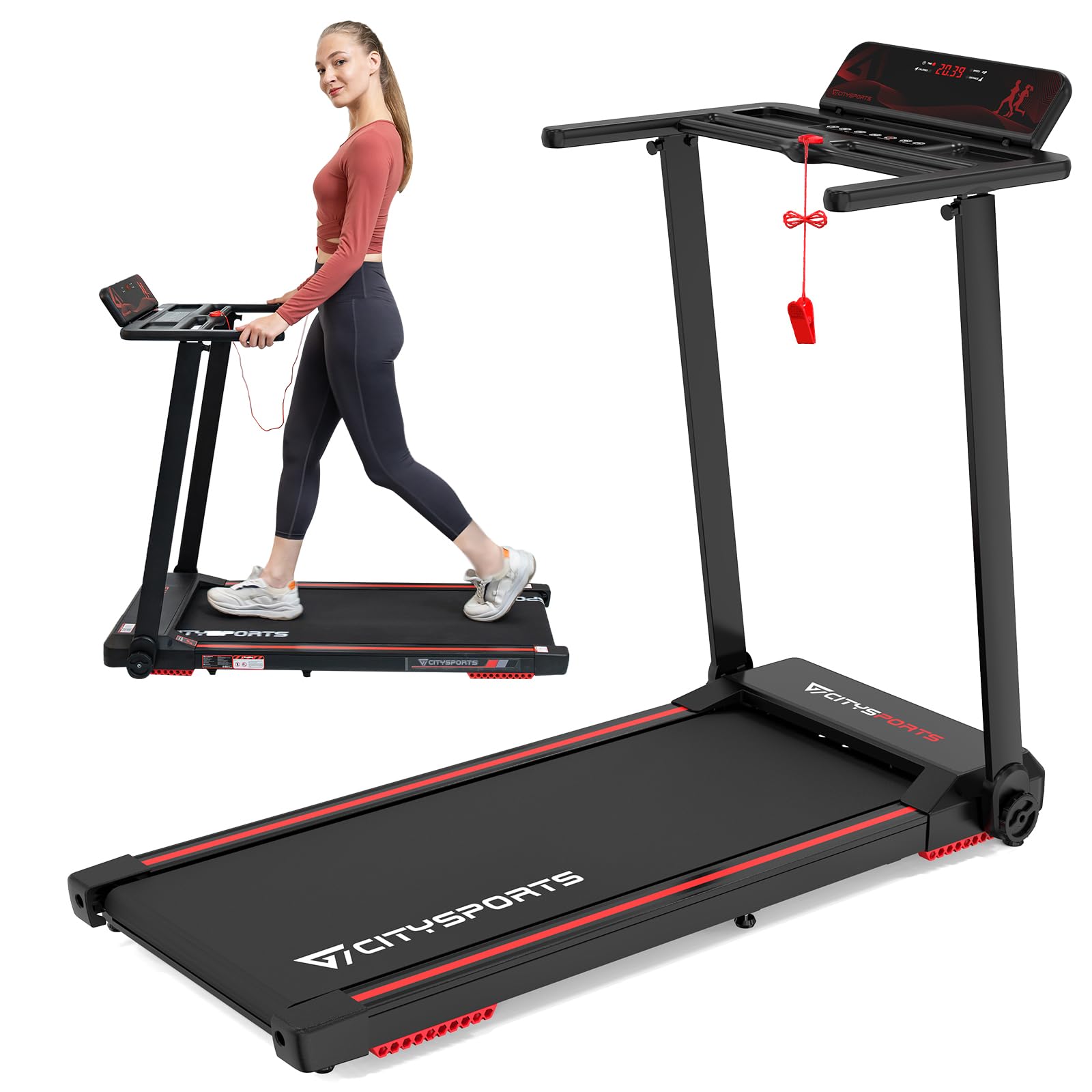 CITYSPORTS Folding Treadmill for Home,2.0HP Foldable Under Desk Treadmill Adjustable Speeds 1-12km/h,Foldable Walking Running Machine, Motorized Electric Treadmill,LED Display & Fitness App (Black)