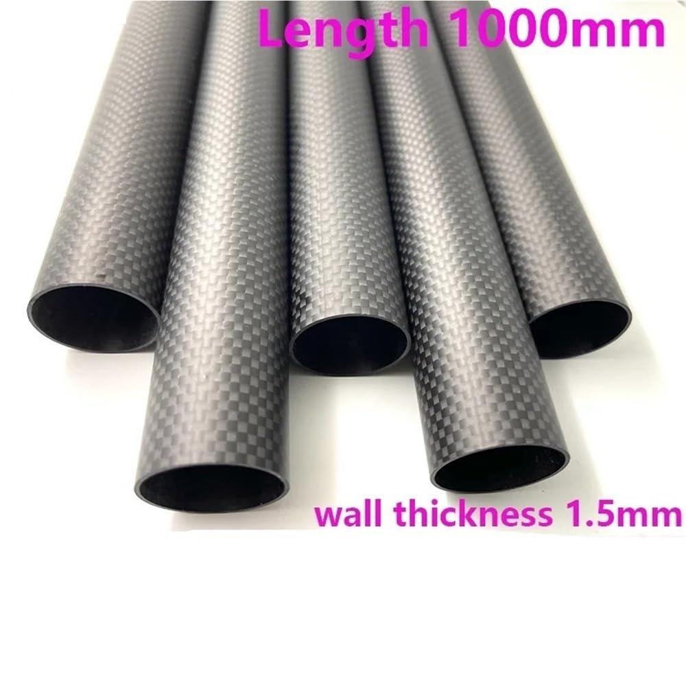 Eje de fibra de carbono Tubos de fibra carbono puro 3K 1000 mm longitud y 1,5 espesor, 2 unidades(25x22MM)