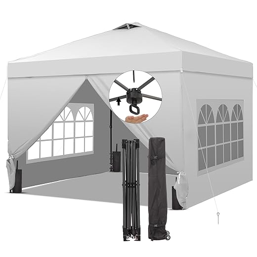 Saemoza 12x12 Pop Up Canopy Tent with One Push Setup, Portable Sun Shade Tent, Instant Easy Up Canopy with 4-Sidewalls & Wheeled Bag, Outdoor Fldable Gazebo with Vent Top, White.