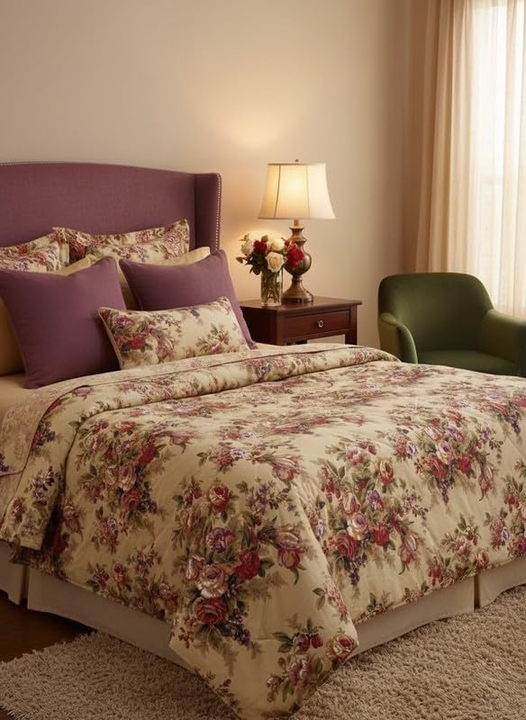 Image of Utopia Bedding Microfiber AC Comforter for King Size 220x240 cm - Lightweight, Skin-Safe & Hotel-Style Quilted Blanket with Floral Print (Tan)