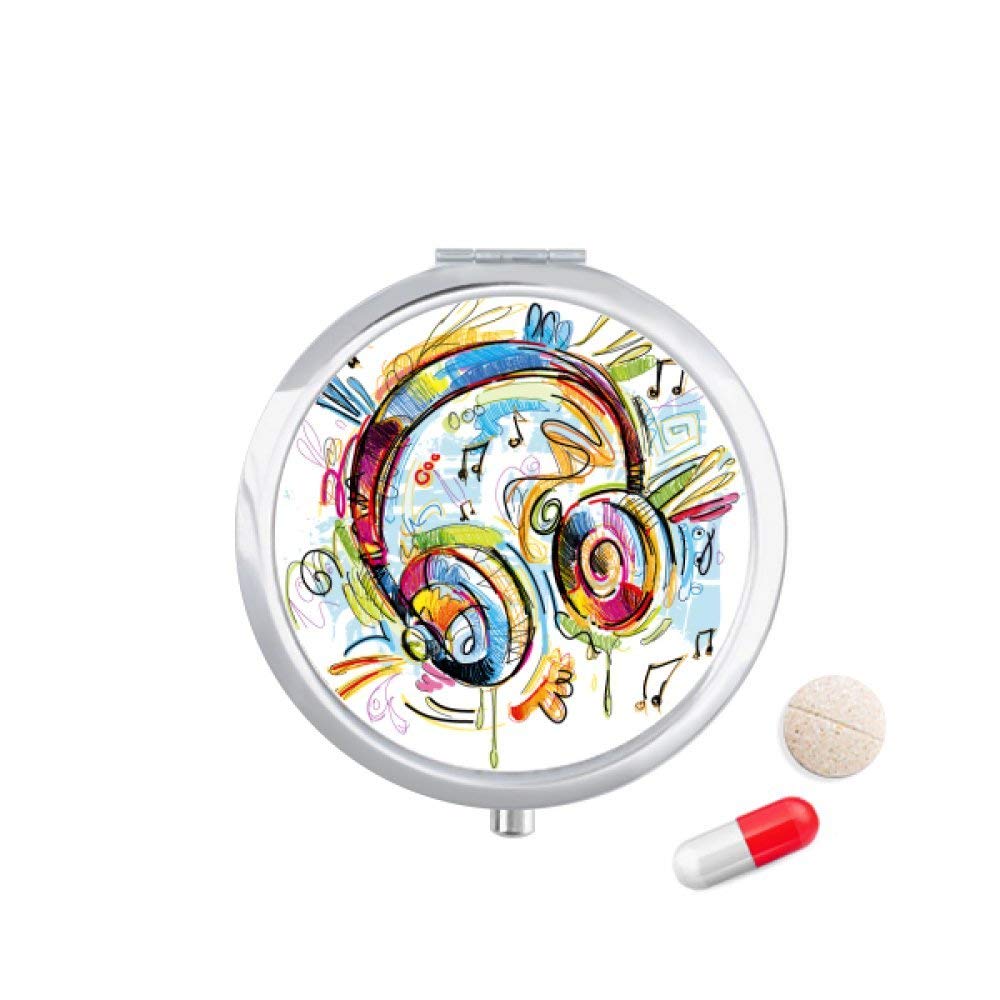 DIYthinker Headset Colorful Music Crazy Pattern Travel Pocket Pill Case Medicine Drug Storage Box Dispenser Mirror Gift 7.0Cm Diameter X 1.2Cm Height Silver