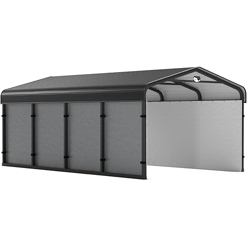 12x20 Metal Carport, Carport Canopy 12x20 Heavy Duty, Galvanized Steel Roof Car Port with Removable Polyethylene Sidewalls