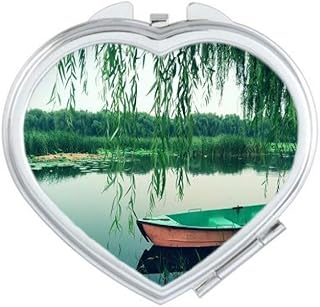 Willow Boat Lake Photography Mirror Heart Portable Hand Pocket Makeup