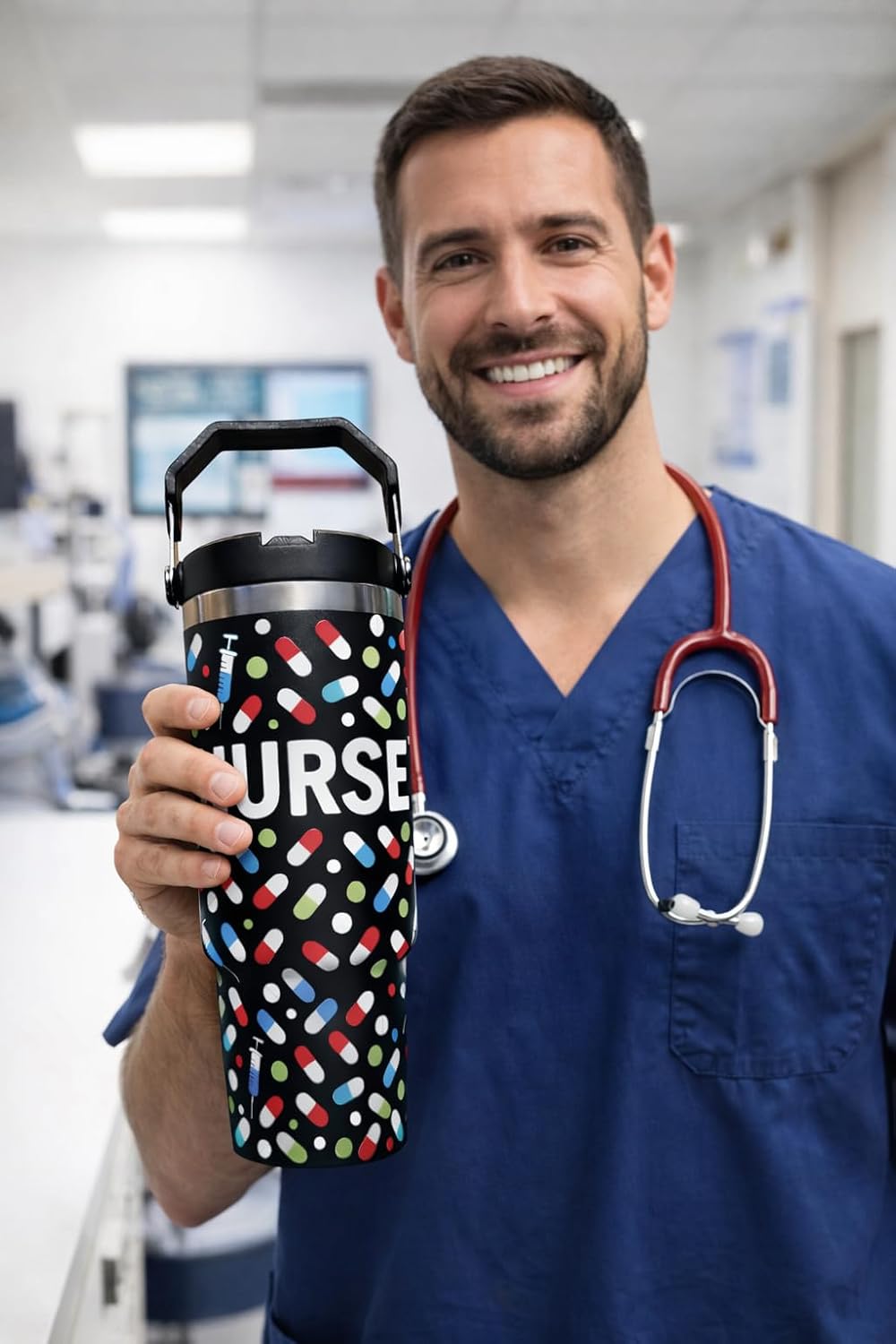 30oz Nurse Tumbler with Handle and Straw – Insulated Stainless Steel Cup – Nurse Gifts for Women, Nursing Student Graduation & Appreciation Gift, Coffee Travel Mug for Long Shifts - Image 2