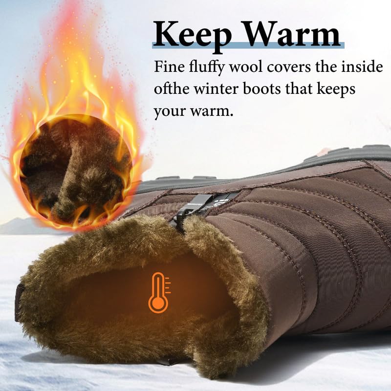 Image of Hanani Mens Winter Snow Boots Fur Lined Warm Ankle Boots Zipper Closure Waterproof Outdoor Boots Men's Lightweight Comfortable Shoes