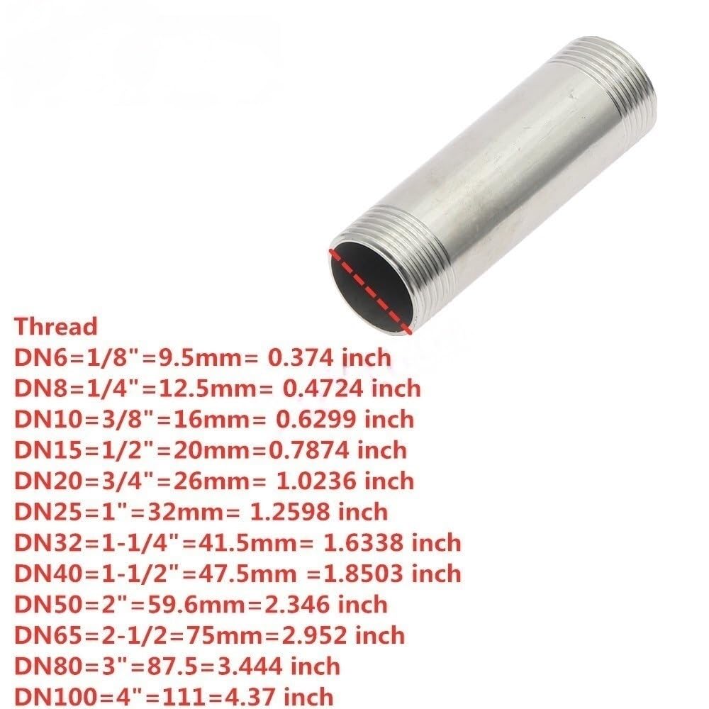 Adaptador de conexión de tubo con rosca macho, SS 304, accesorios de tubería rectos de plata, resistente a los rayos UV for muebles, 1 pieza(300MM*2INCHES)