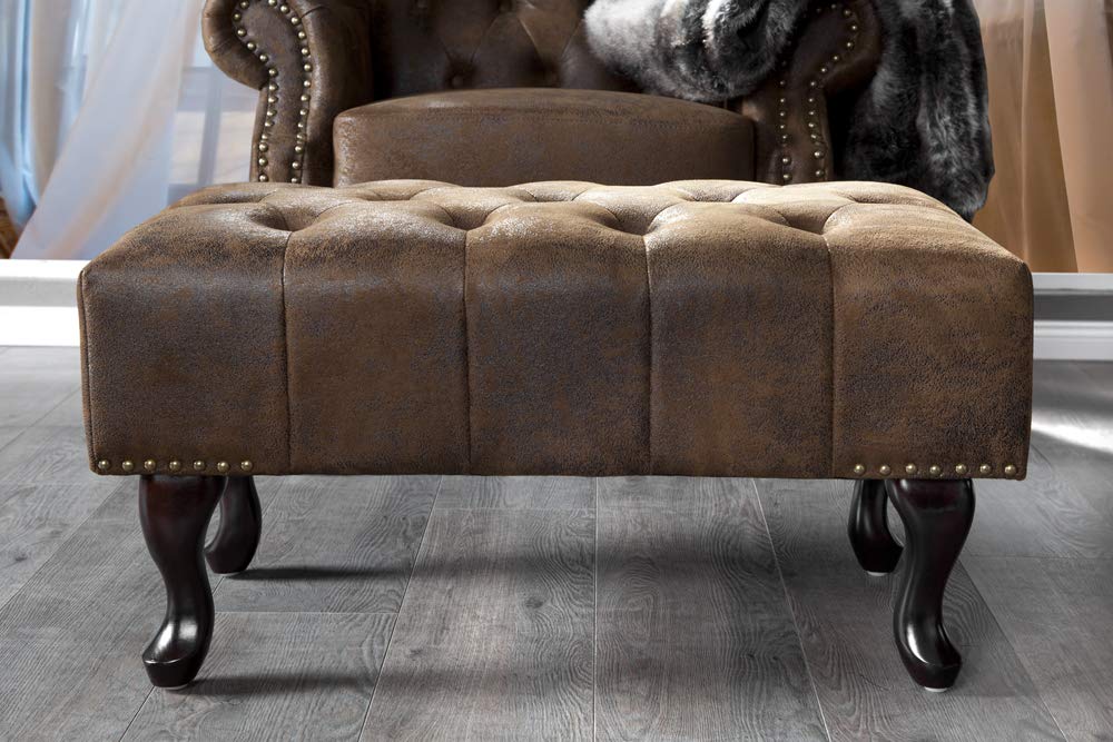invicta INTERIOR Design Chesterfield Fußhocker im Antik Look Hocker Sitzhocker Wohnzimmer Polsterhocker