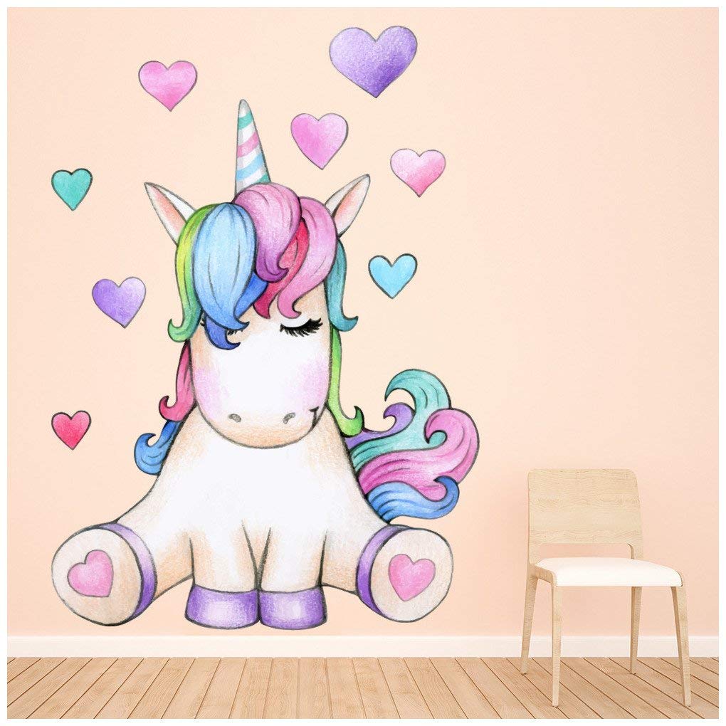 azutura Cute Unicorn Pink Purple Hearts Wall Sticker available in 8 Sizes Digital