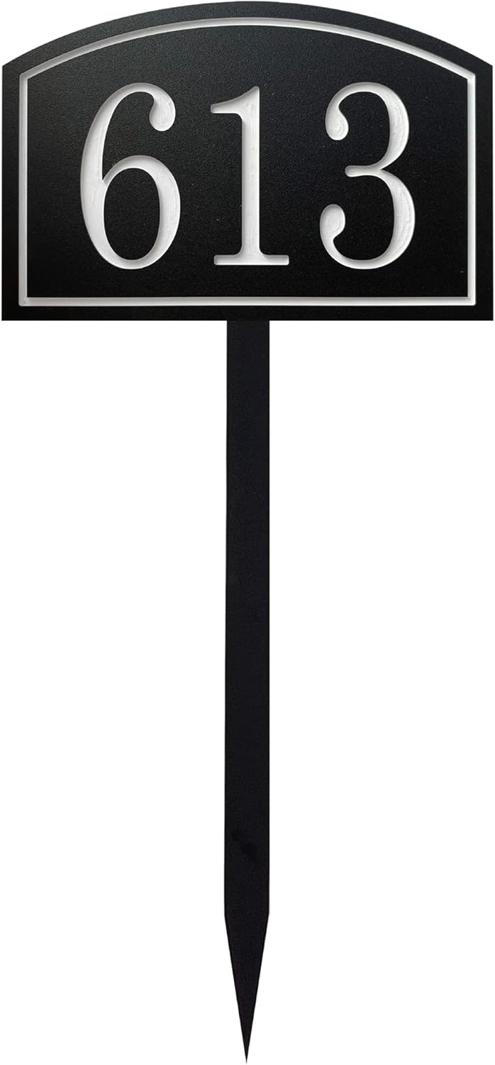 Carvature House Number Sign for Yard, Personalized Address Plaque with Stake for Outside Lawn, Home Address Yard Sign with 18” Stake Made of Rustproof All-Weather Polyethylene (Choose from 2 Sizes)
