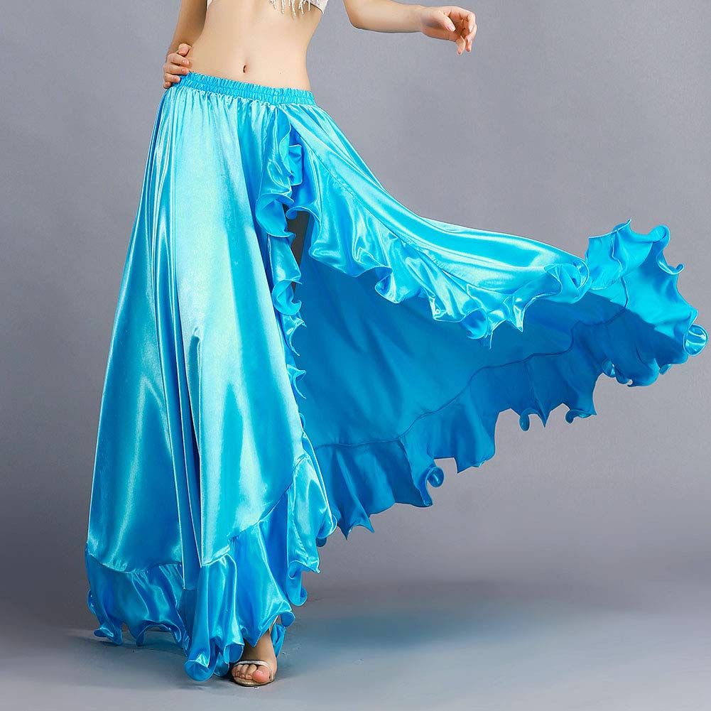 ROYAL SMEELA Gonna a Danza del Ventre per Donne Costume di Danza del Ventre Flamenco Ruffles Big Swing Gonne Mascherata Vita Elastica Alta Fessura Maxi Gonna Ampia Abito