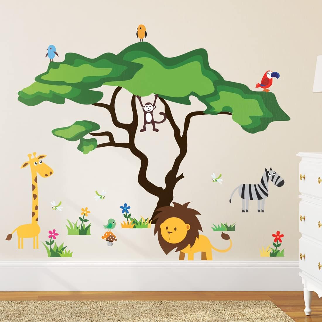 Cute Safari Baby Nursery Decor – Jungle Kids Wall Decals – Animals Wall Stickers for Toddlers, Boys & Girls Room, Bedroom – Kawaii Forest Theme Daycare, Classroom & Playroom Decor