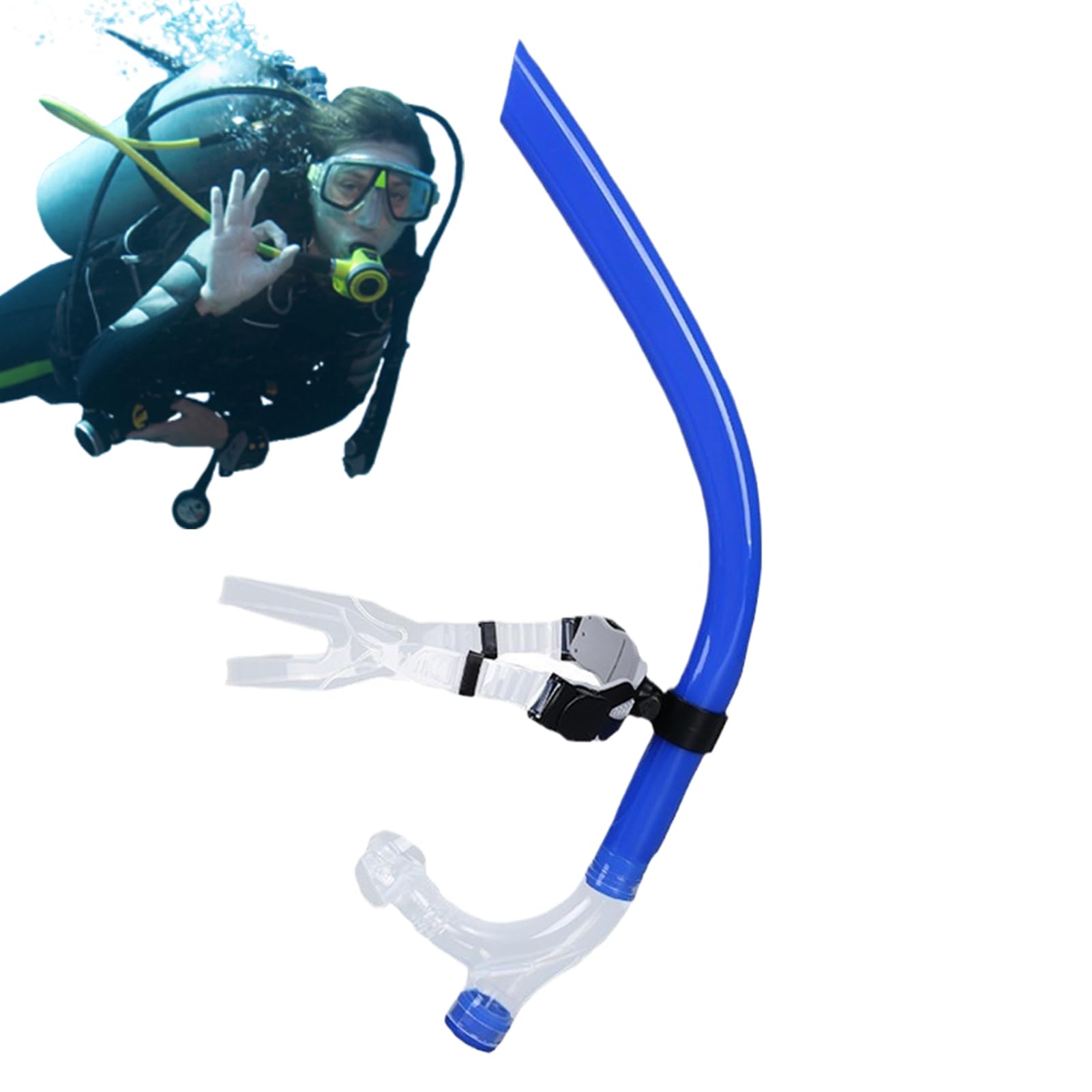Tubo de snorkel frontal para natación con boquilla de silicona y correa ajustable 8