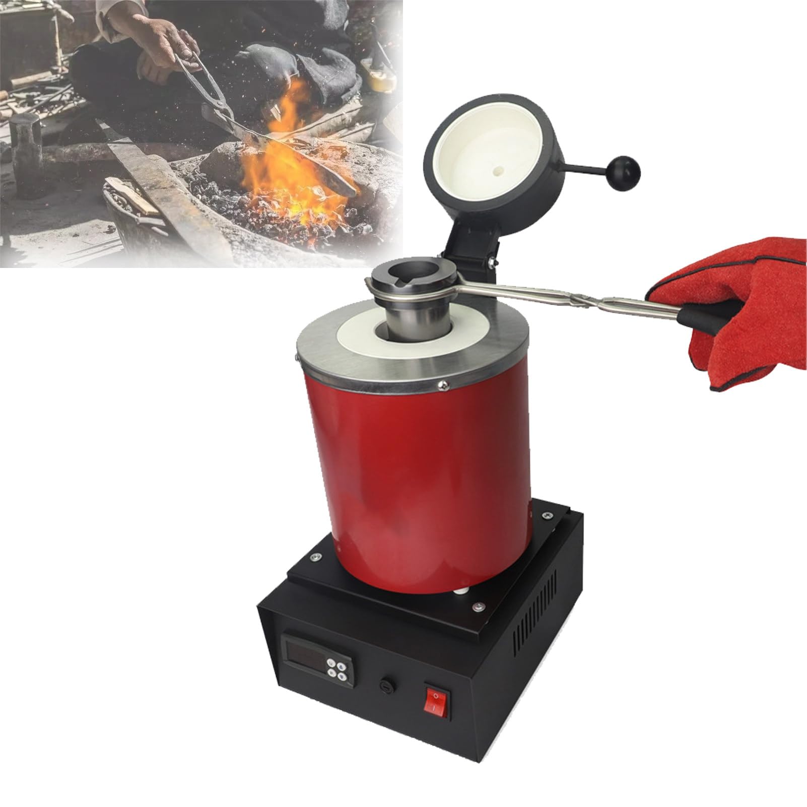 Pnpaea Electric Gold Smelting Furnace, Gold Silver Steel Smelting Machine, 1150℃ Automatic Digital Melting Furnace Machine with Graphite Crucible withoutSchutznetz-Red3kg