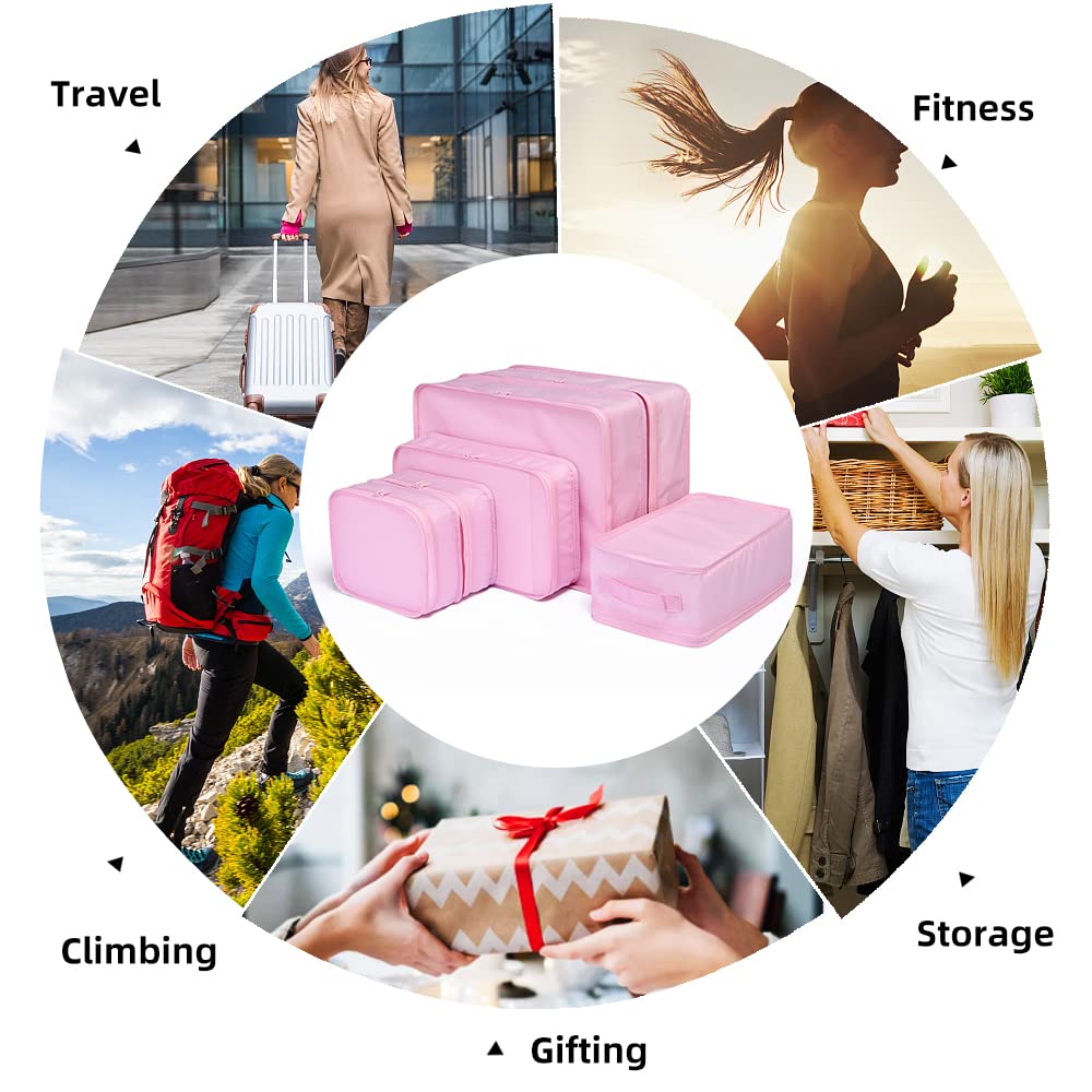 JJ POWER Cubos de embalaje de viaje, organizadores de equipaje con bolsa para zapatos, Rosado, Talla única