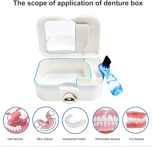 Miniatura 2 de Caja de almacenamiento de prótesis con espejo y cepillo de limpieza, caja de almacenamiento para dientes de ortodoncia, Caja de baño de dentadura,