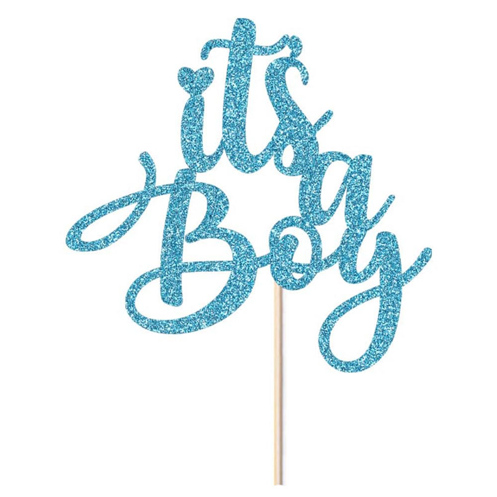 Sleyberoy It's a Boy Baby Shower Cake Topper, Blue Glitter Lettering, for Gender Reveals and Newborn Parties 1st & 2nd Happy Birthday Selected cake