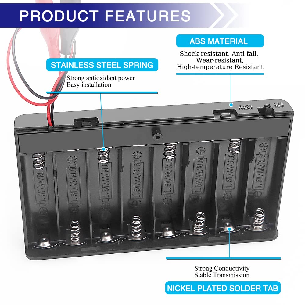 2 Portabatterie Per 8 Stilo AA 12V Con Interruttore ON/OFF E Spina DC - Scatola Plastica Nera - Foto 6