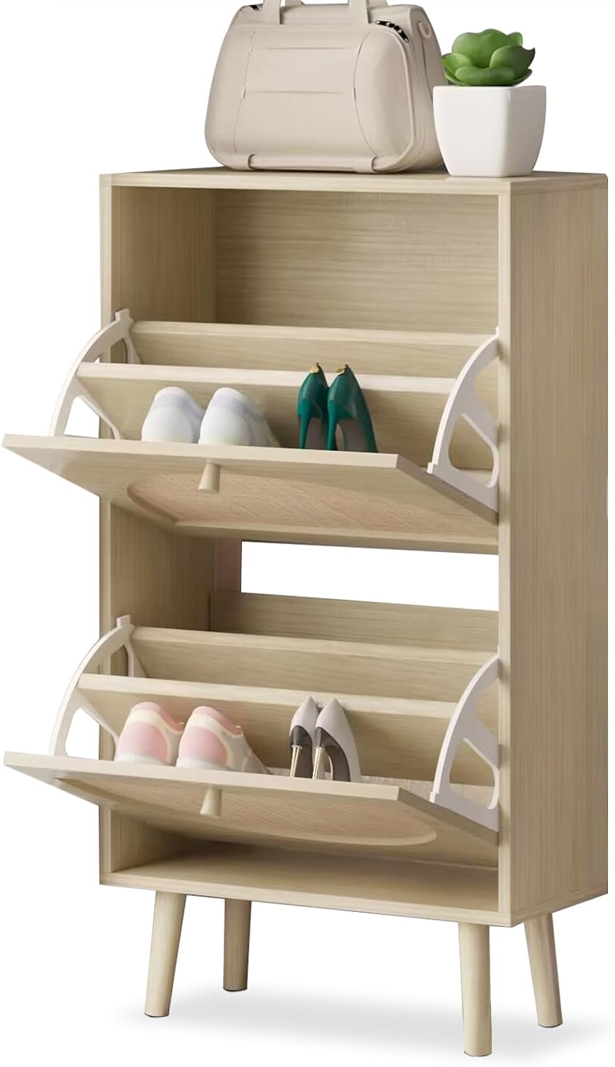 Rattan Shoe Cabinet for Entryway,Hidden Shoe Cabinet Storage with 2 Flip Drawer,Freestanding Shoe Rack Cabinet,Shoe Storage Organizer Cabinet for Hallway,Closet