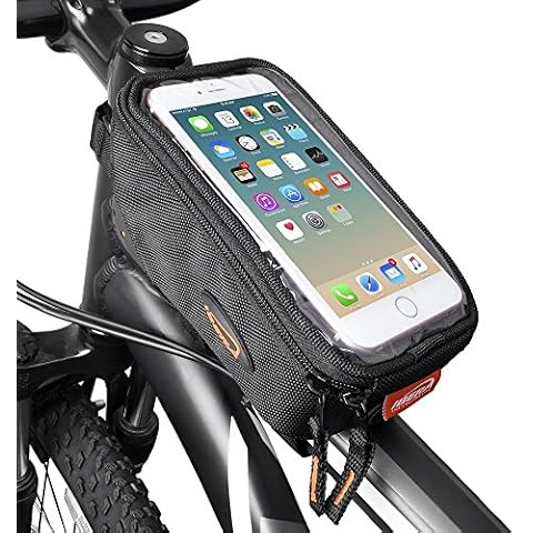Ibera Bicycle Top Tube Phone Bag, Water-resistant Touch Screen Bike Handlebar front phone bag for iPhone XS/XS Max 8/8 Plus, Samsung Galaxy S9 Note, Cellphone Below 6.0 Inch Cover