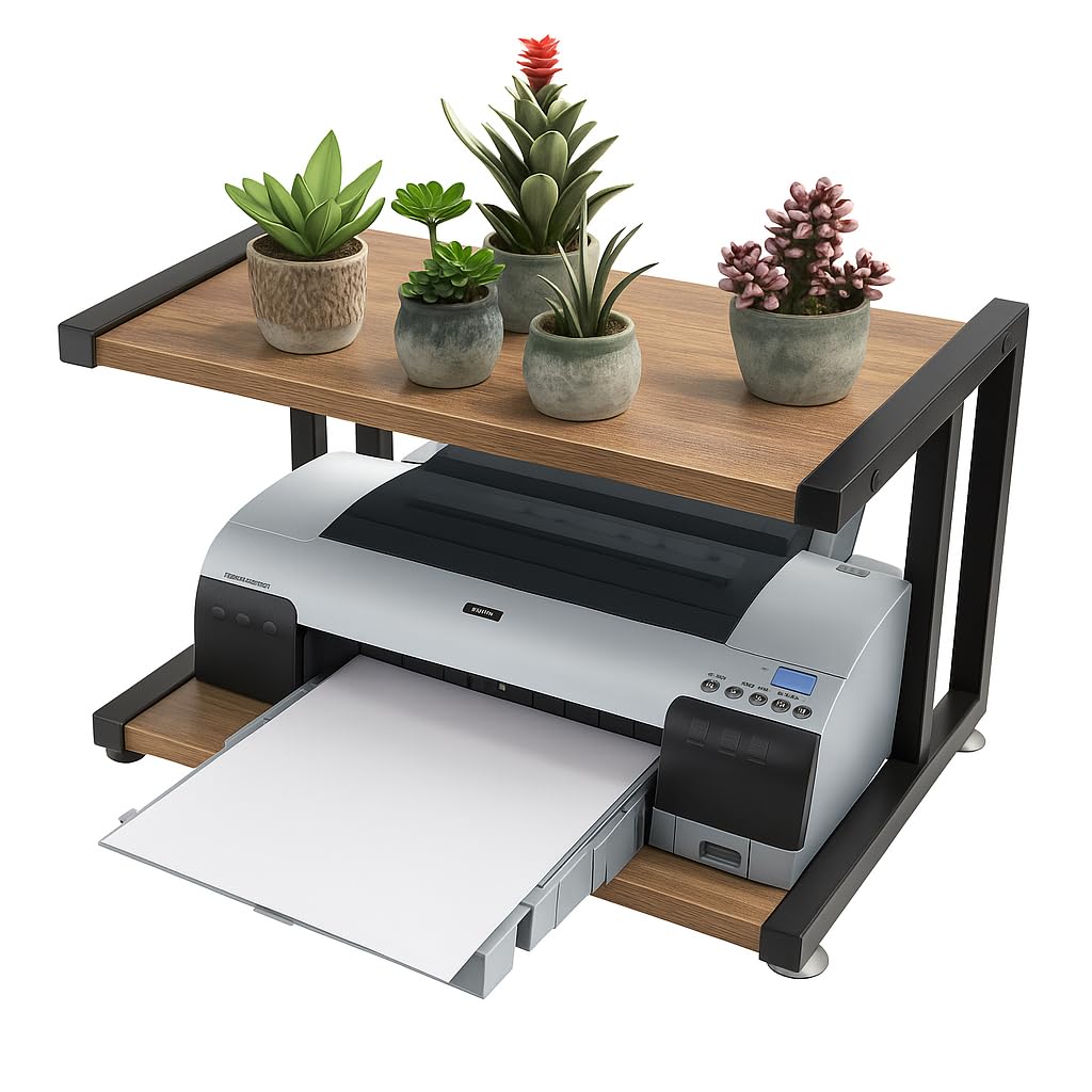 JIALTO 2-Tier Wooden Printer Stand with Storage Shelf – Office & Home Printer Table, Space-Saving Desk Organizer, Side Table for Printers, Plants & Office Supplies