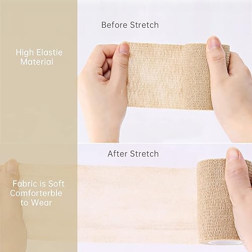 Miniatura 3 de Risen Paquete de 6 vendajes autoadhesivos, cinta médica de 2 x 5 yardas, rollos de gasa de primeros auxilios, vendajes cohesivos para deportes,