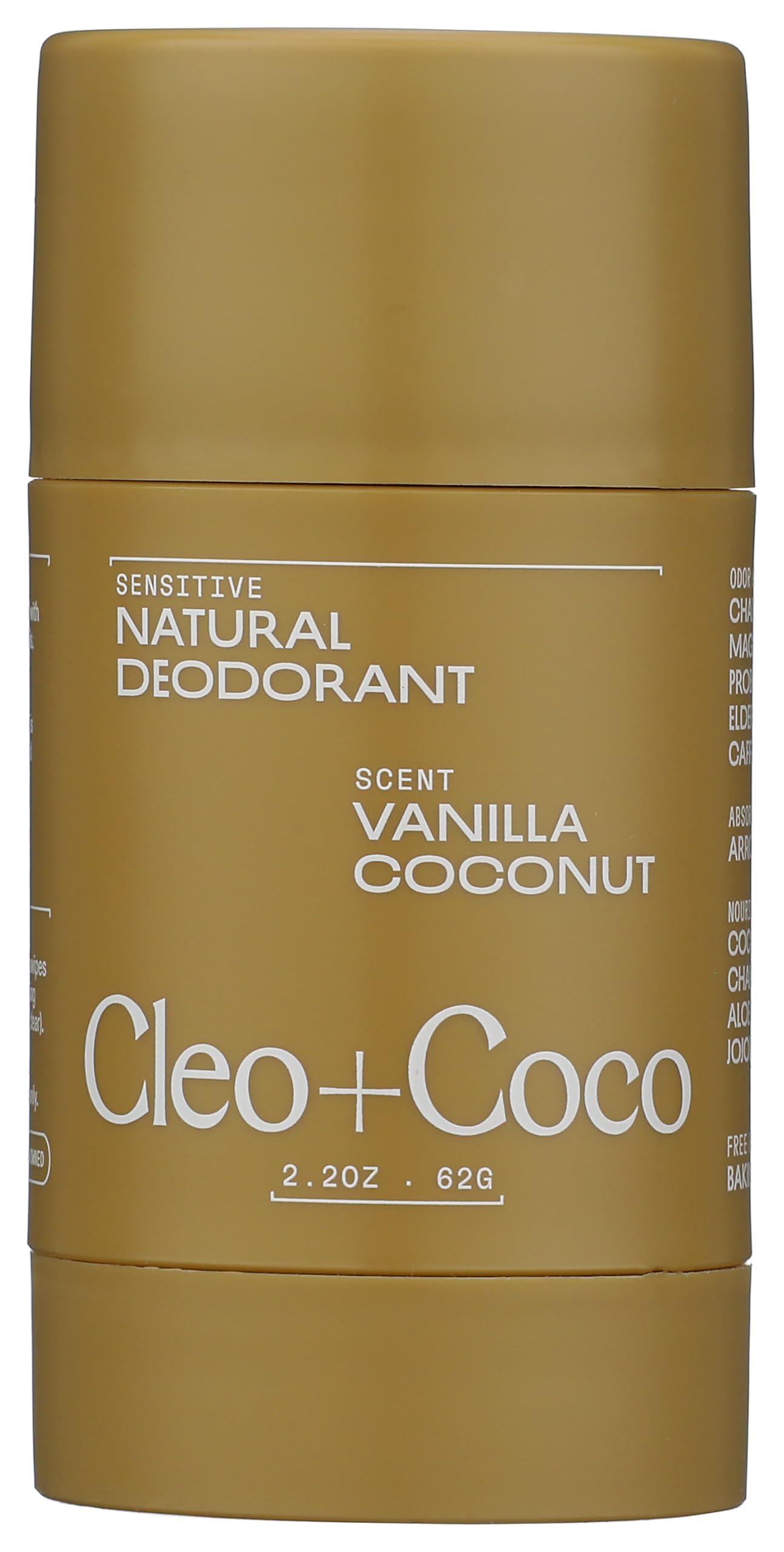 Cleo+Coco Natural Deodorant for Women & Men, Aluminum Free with Coconut Oil, Activated Charcoal for 24-Hour Odor Protection, Made in USA - Cocoa Beach, Coconut Vanilla 2.5oz