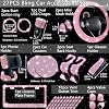 NBTEPEM Set de 27 Piezas de Accesorios Brillantes para Auto - Cubiertas de Volante Universales, Marcos de Placa, Soporte para Teléfono, Cargador Rápido para Auto, Posavasos (Rosa) 4