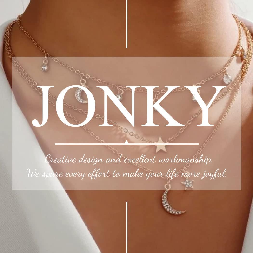 JONKY レイヤードラインストーンペンダントネックレス ゴールドクリスタル 牡羊座ネックレスチェーン キラキラ文字 スネークチェー