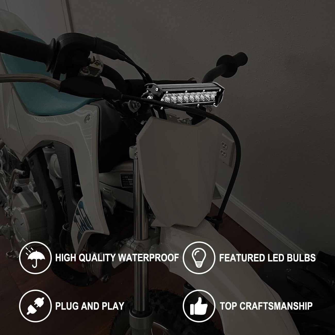 Barre LED 60W Pour Moto Cross - Éclairage Puissant 2500 Lm - Universelle Guidon 22mm - YZ, CRF, KLX, RM