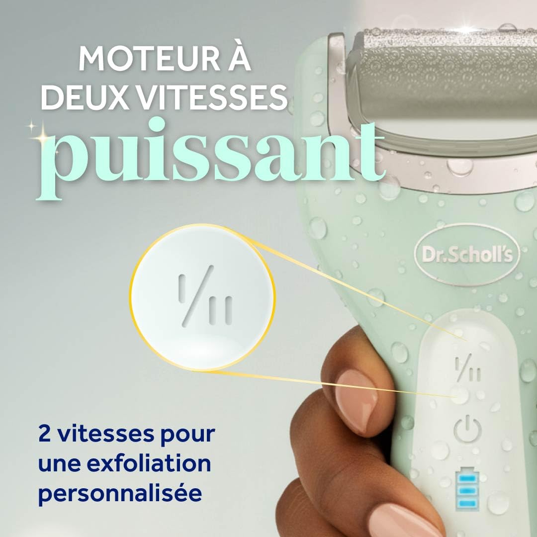 Dr. Scholl's Râpe électrique Pieds Pedi Perfect Pro avec 3 rouleaux Nano Tech - Élimine les callosités pour des pieds doux et beaux - Autonomie 90 minutes - Rechargeable et Etanche