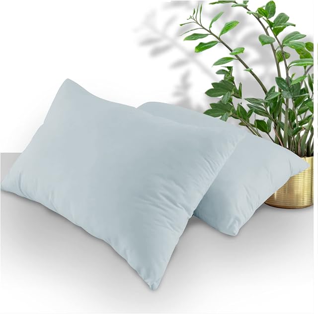 Pair of Housewife Pillow Cases- Shrinkage and Fade Resistant Bedroom Pillow Covers- Polycotton Hotel Quality Bedding, Sky Blue