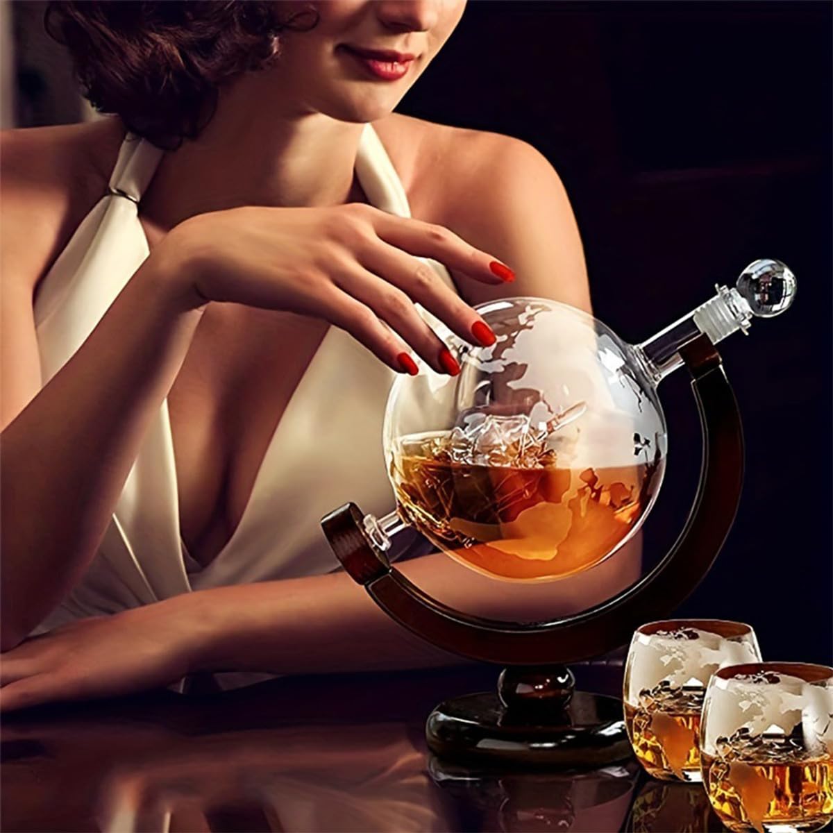 Whisky Globe Decanter con Juego de Vasos, Juego de Jarra de Whisky con 1 Decantador y 2 Vasos, Globe Decanter con Barco para Whisky, Scotch, Vodka Set de Regalo
