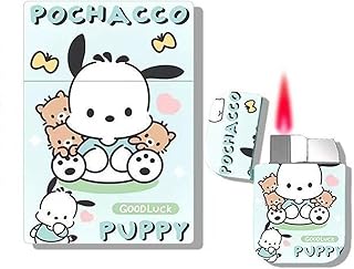 Cigarette case 20 Packs with Lighter Hello Kitty Lighter can be inflated, Gas Lighter Pink Flash Flame Pocket Lighter can be inflated Kawaii Cute Windproof Ladies Lighter (Color : F)