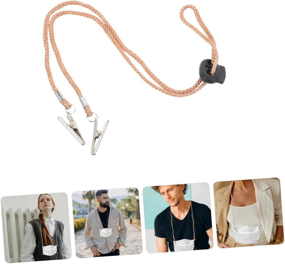 4pcs Adjustable Hat Clip Napkin Holder Chin Straps for Hat Removable Napkin Clips Flexible String Attachment for Travel