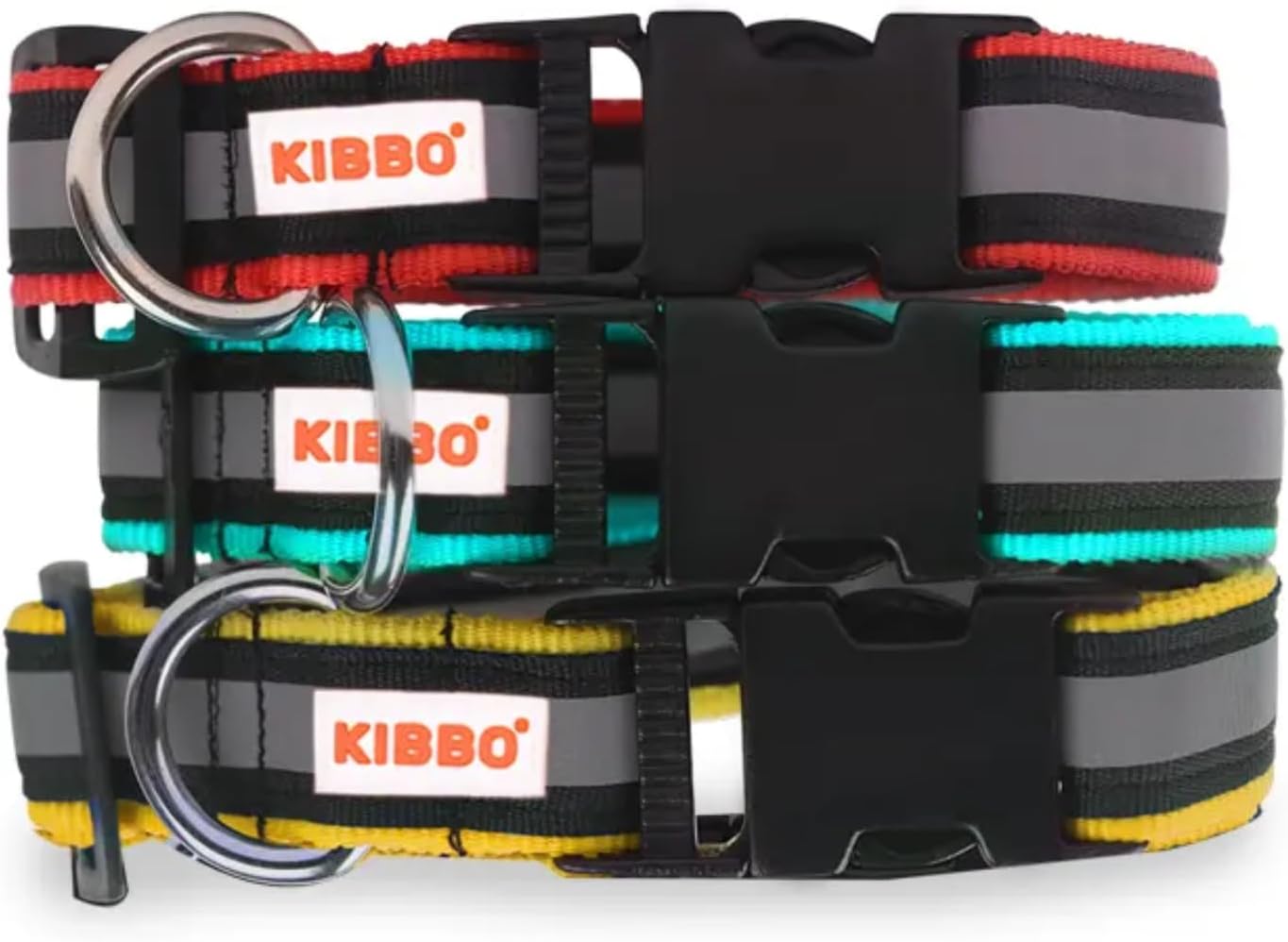 Kibbo Premium Reflective Dog Collar for Large (L) & Extra Large (XL) Pet Breeds | Adjustable Length, Super Lightweight | Heavy Duty Metal D-Ring and Buckle | (Large, Multi Colors, Pack of 3)