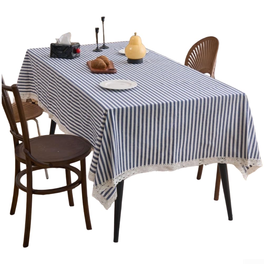 Nappe anti-plis rectangulaire bleu coton pour éliminer le repassage de la table de fête