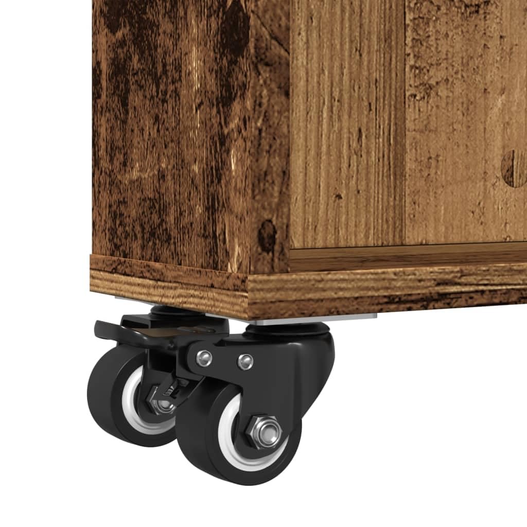 Carro de almacenamiento fino de madera envejecida (48 x 13 x 68 cm, con ruedas bloqueables, para carro de almacenamiento estrecho con ruedas giratorias y carro de cocina estrecho