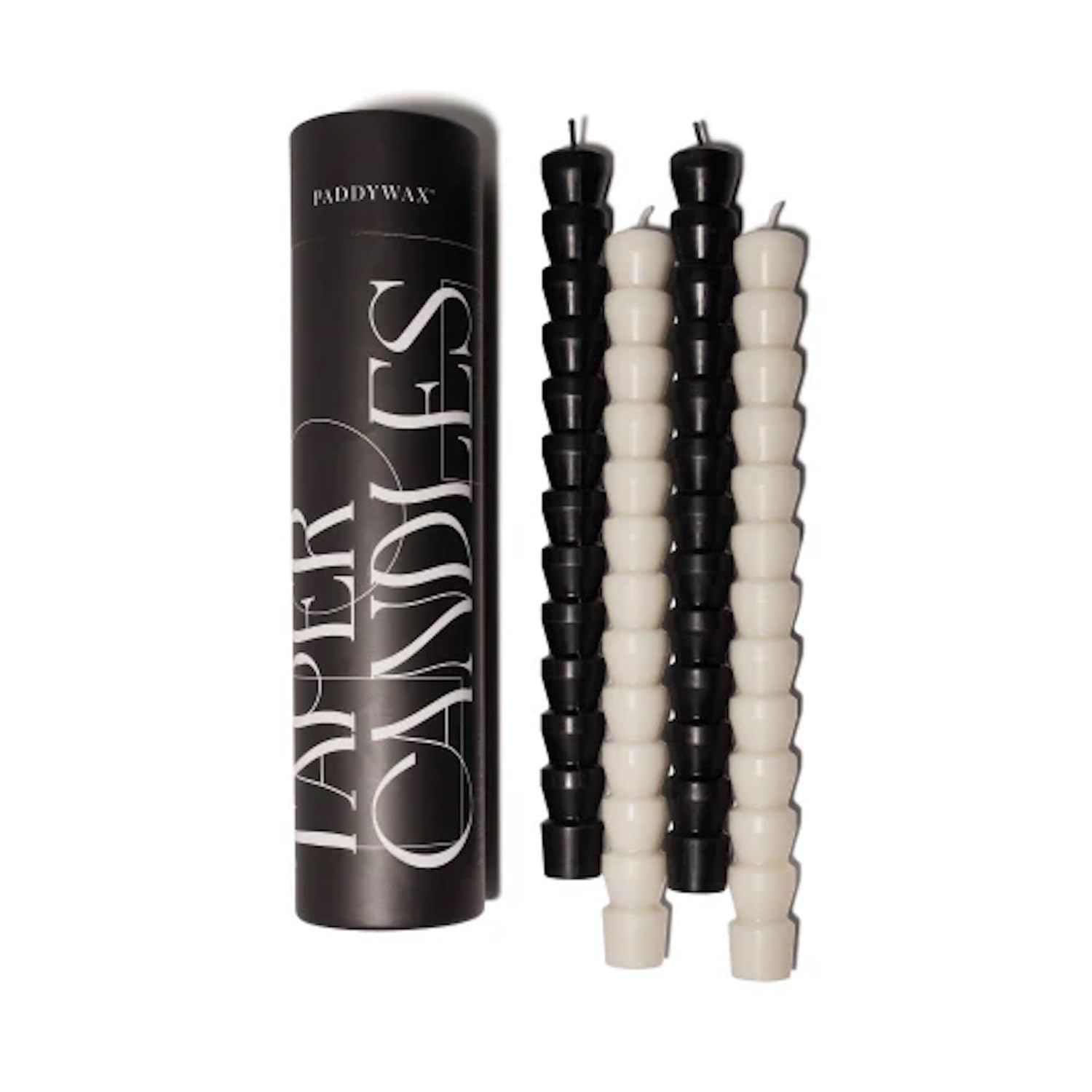 Paddywax Taper Candles Shaped Unscented Dinner Candle Set, 9.8-Inch, Black & White, 4-Count