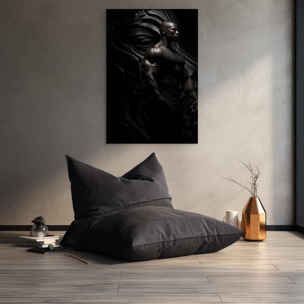Canvas for Living Room. Mystery and Muscle: Unveiling Strength in Shadows, 27 x 18 inch Canvas Wall Art - Contemporary Masterpieces - Modern Home Decor